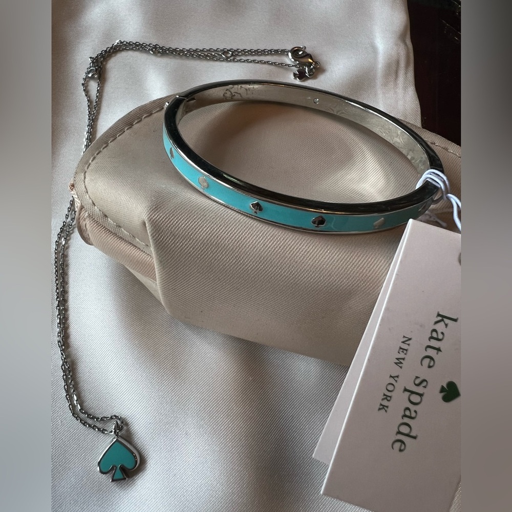 Kate Spade enameled spade necklace and bangle set in blue glow